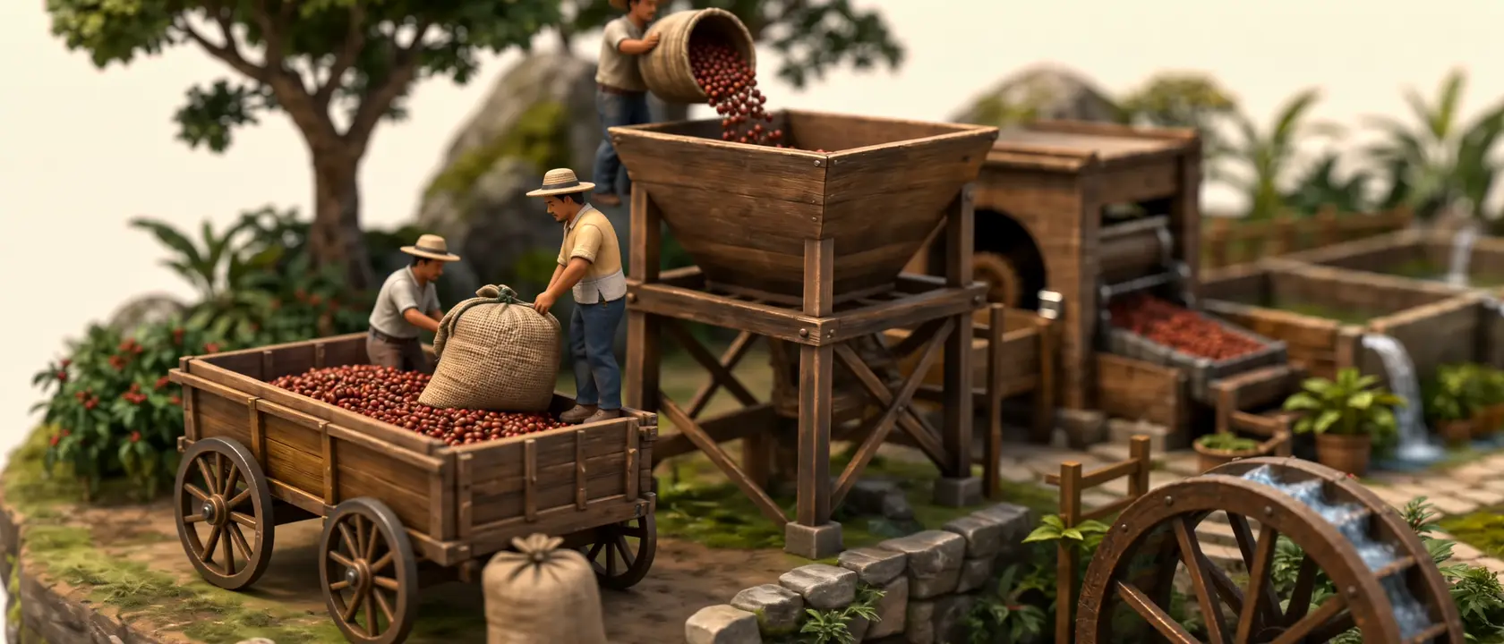 Coffee processing mill diorama